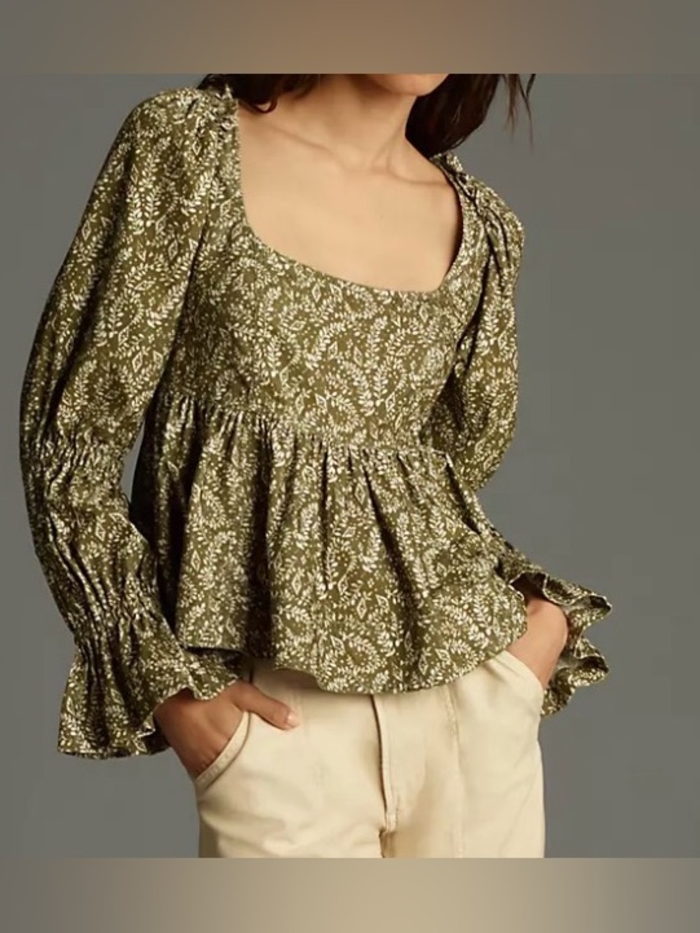 Pilcro by Anthropology Long-Sleeve Corduroy Babydoll Top size M